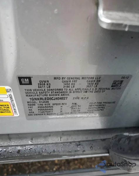 2012 Chevrolet Traverse Ltz from USA, damaged, VIN 1GNKRLED8CJ404827